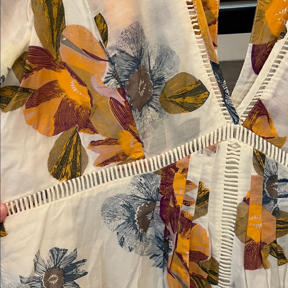 Free People Floral Mini Dress - Cream, Yellow, Blue - Picture 4 of 8